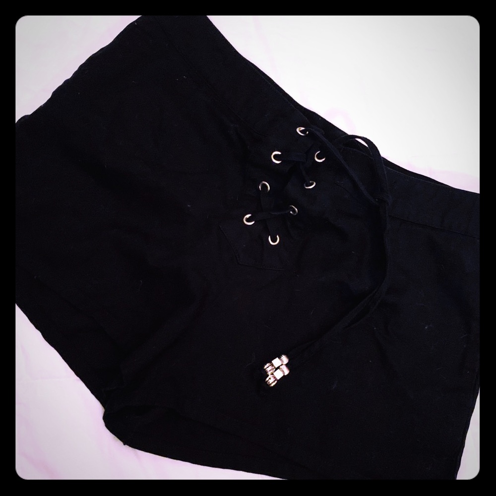 Black lace up shorts